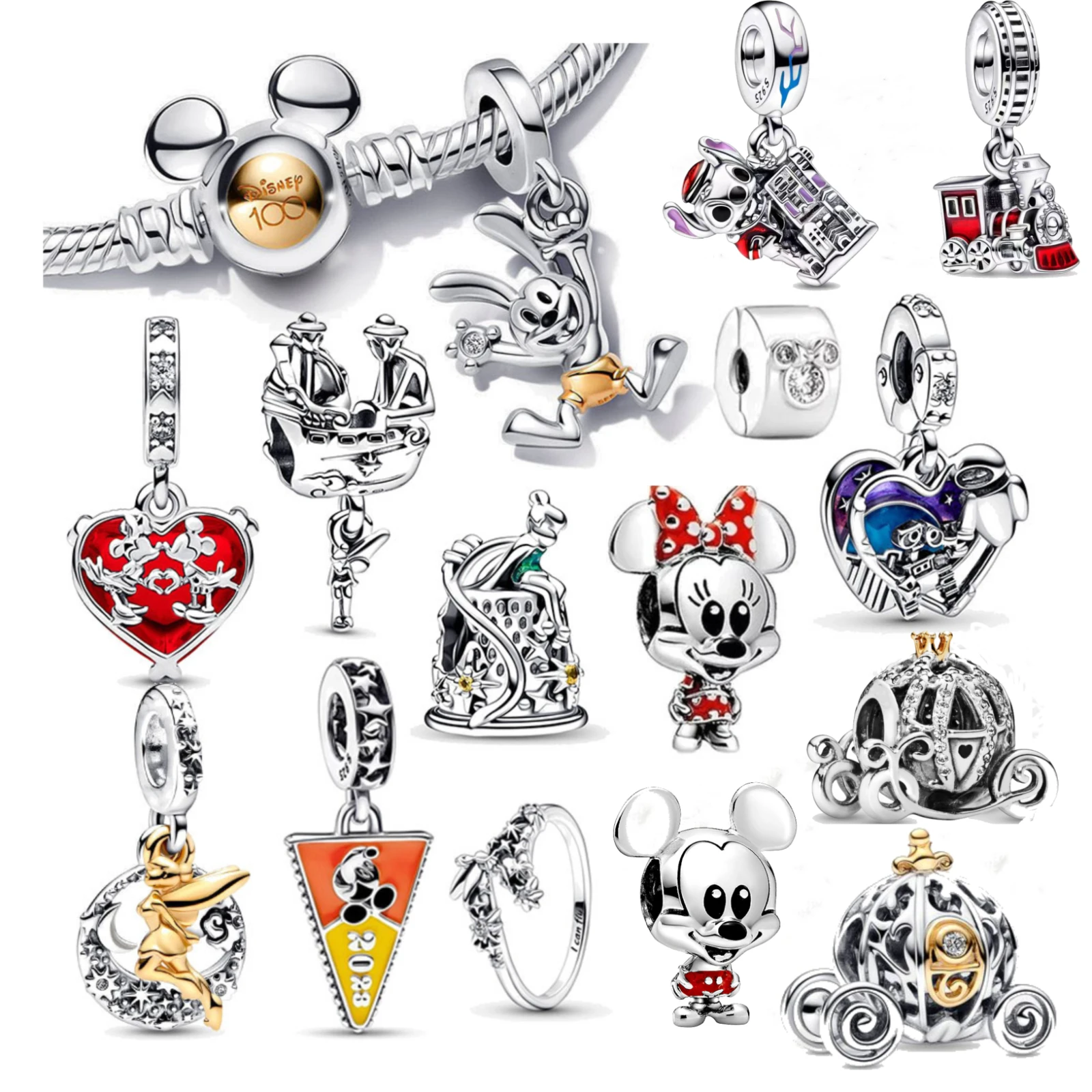 

New 925 Sterling Silver Disney Collection Mickey Beads Mini Pendant Charm for Women's Original DIY Bracelet Jewelry Gifts 2024