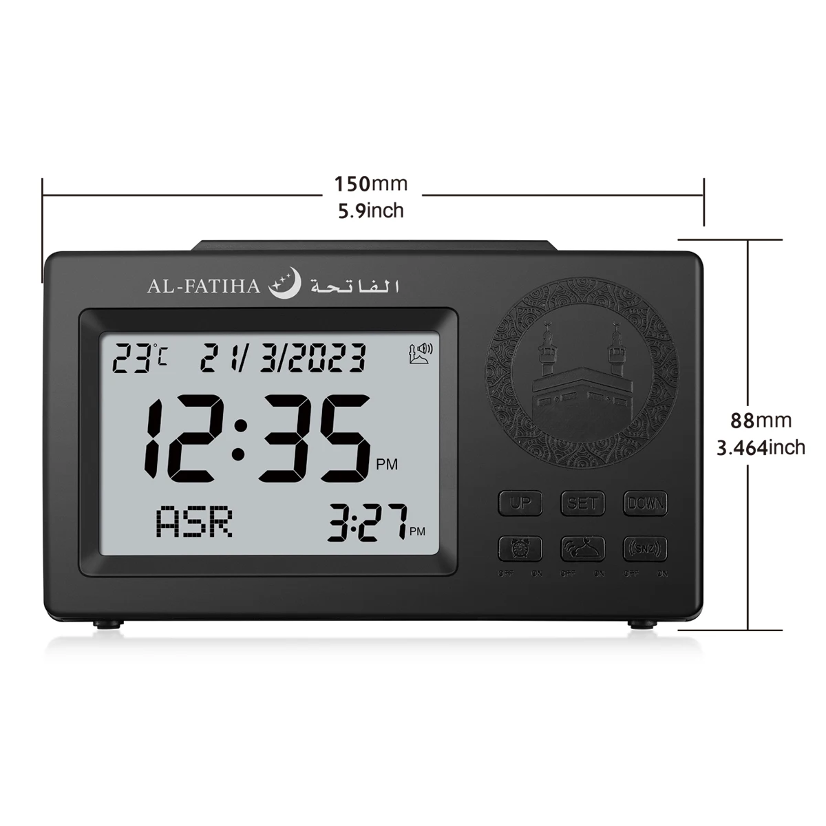 Muslim Table Clock with Adhan Alarm for All Cities Islamic Azan Time for Prayer with Qiblah Direction Temp and Hijir Calendar 4