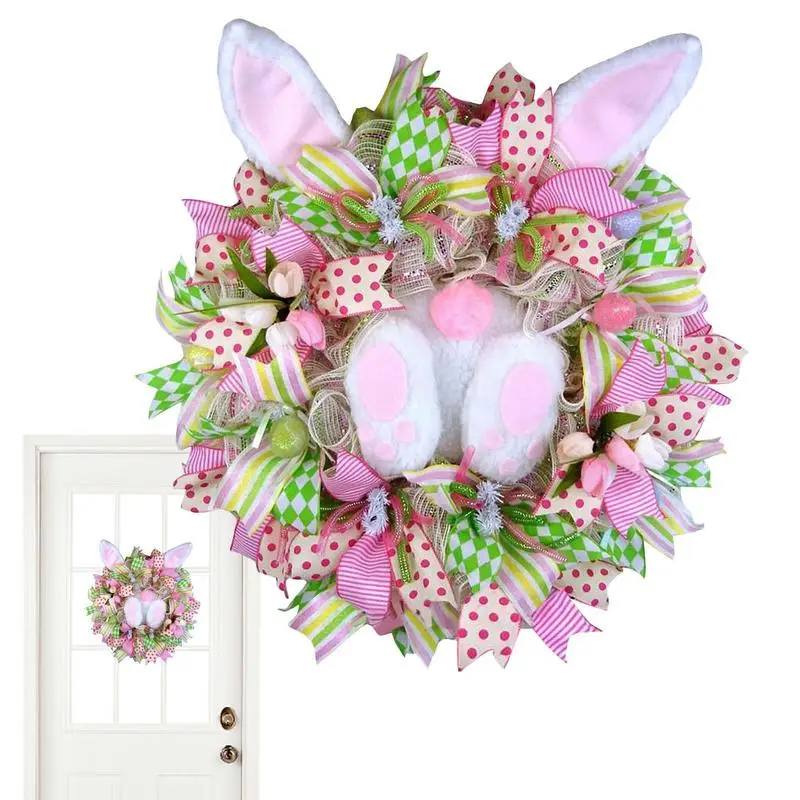 

Valentine's Day Easter Front Door Rabbit Wreath Bunny Gnome Design Farmhouse Wreath For Indoor Outdoor Spring Decorations