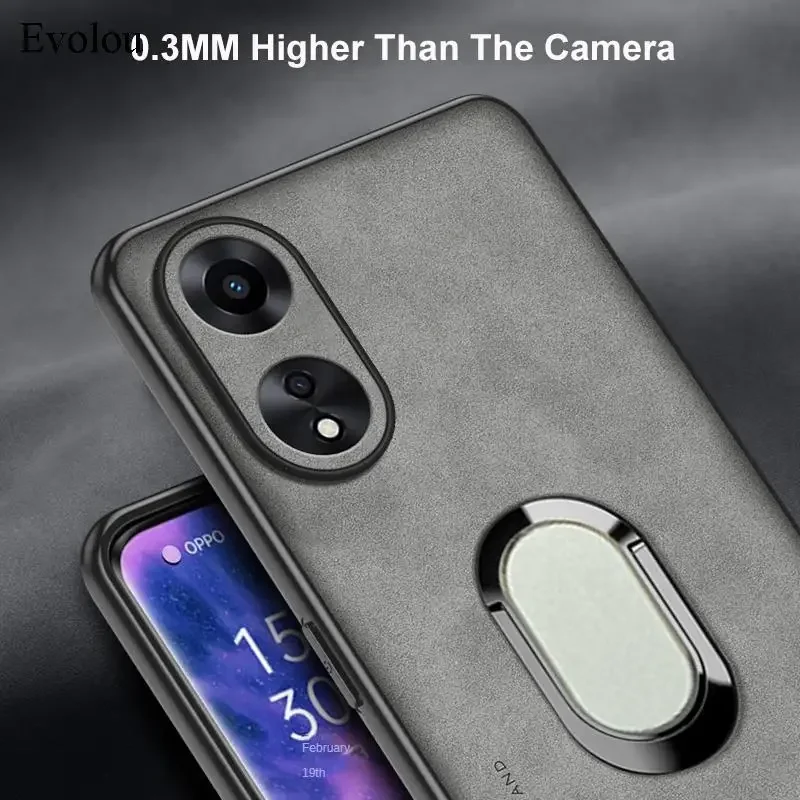 Sheepskin Leather Magnetic Ring Stand Holder Case with Soft Silicone and Lens Protection – Shockproof Cover