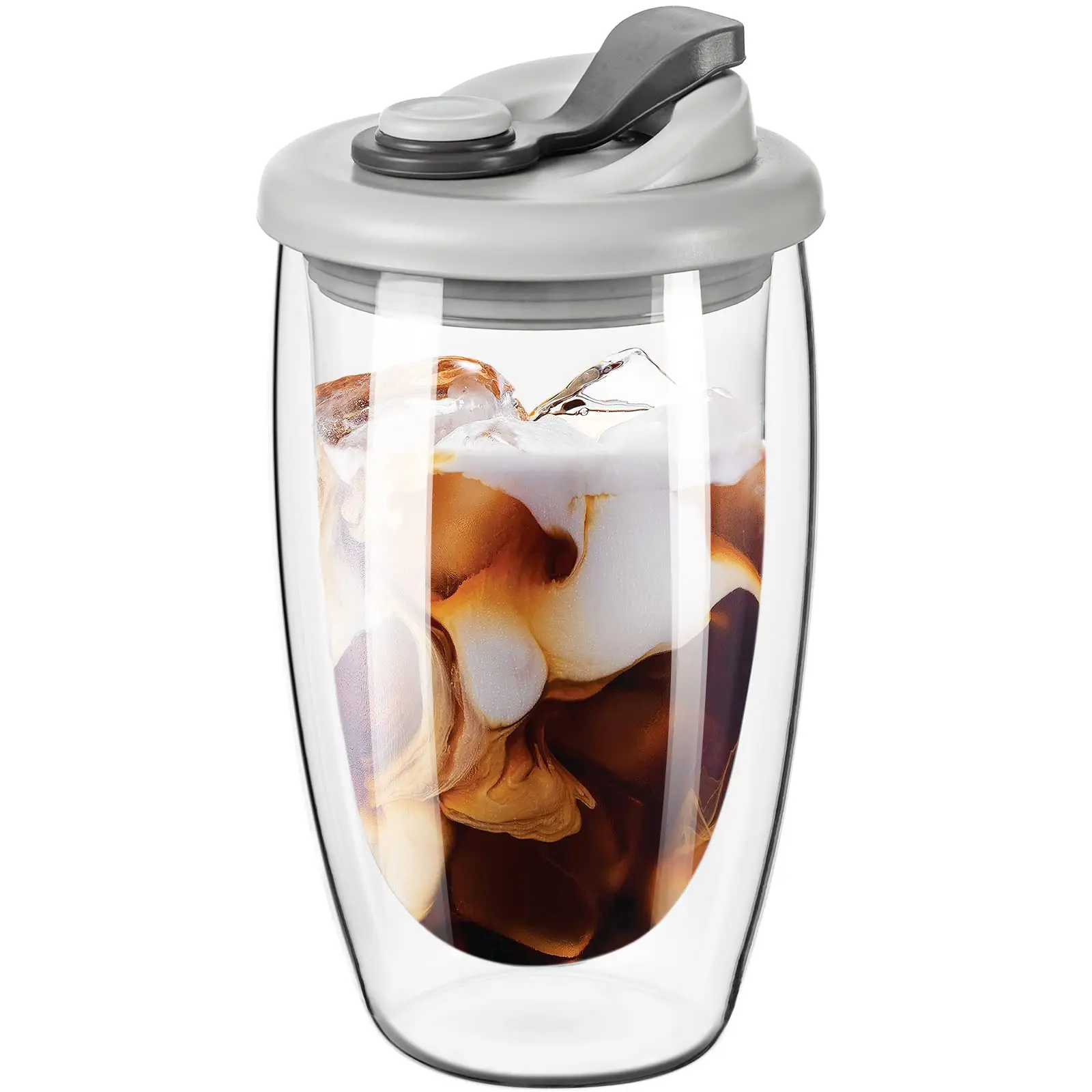 Verres à café à Double paroi de 15OZ avec couvercle en Silicone, tasse à café isolée, tasse en verre à haute teneur en Borosilicate, verres portables pour la maison