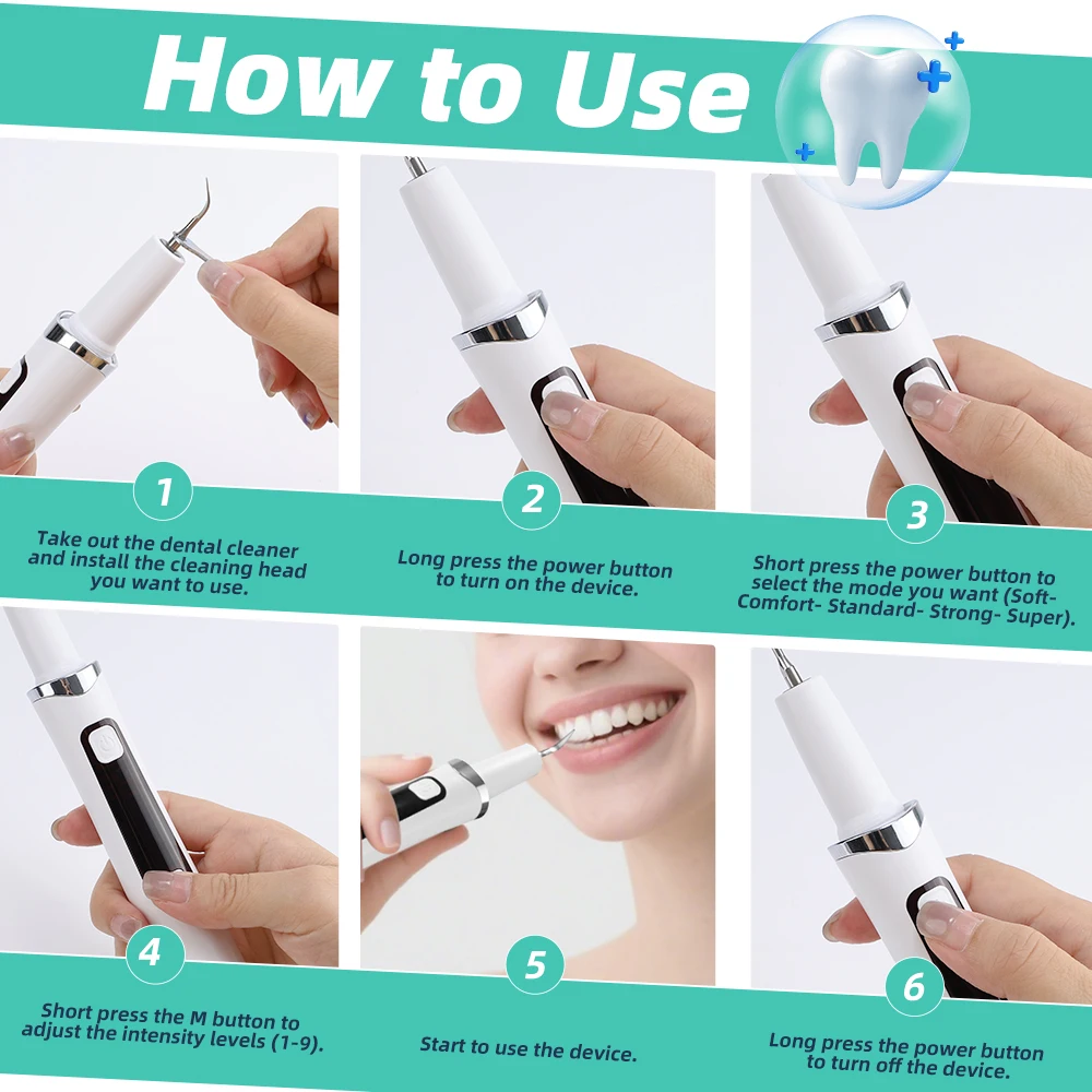 USB Rechargeable Dental Scaler LED Light Modes