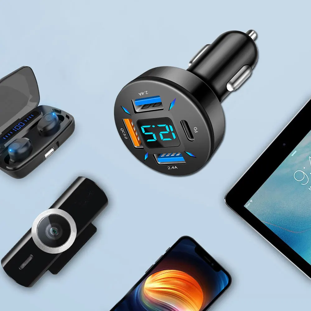 

Black Universal Car Phone USB Charger Fast Charging Phone Charger Cigarette Lighter Car Accessories Interior Cigarette Lighter