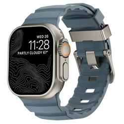 Premium Sport Silicone & Titanium Metal Watch Band Bracelet Strap (42mm - 49mm) for Gray Buckle (Ocean Blue)