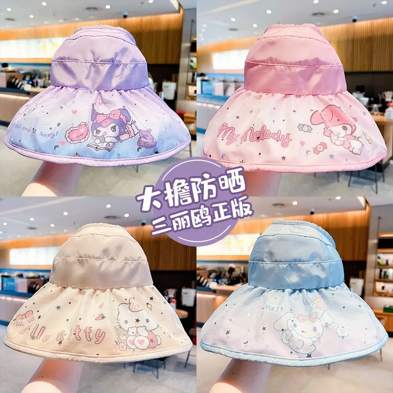 

Sanrio Hello Kitty Cinnamoroll Anime Kawaii Sunblock Hat Cute Kuromi My Melody Uv Protection Empty Top Cap Toys Gifts for Kids