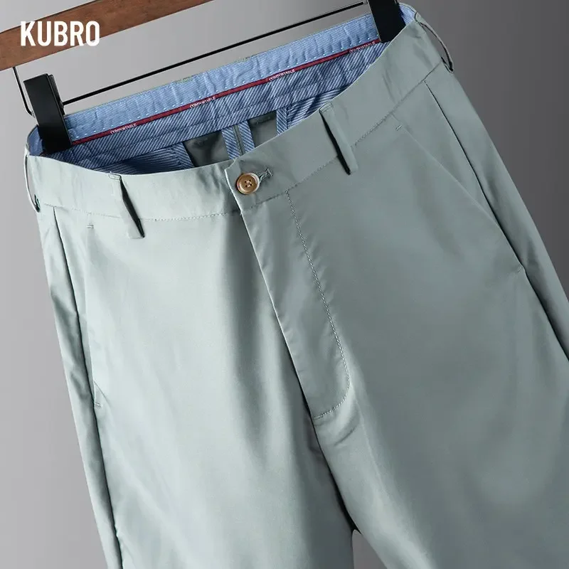 

KUBRO Summer Casual Pants Men's Young Middle Aged Business Slim Trousers 2023 Spring New Overalls Youth Lightweight Denim Male