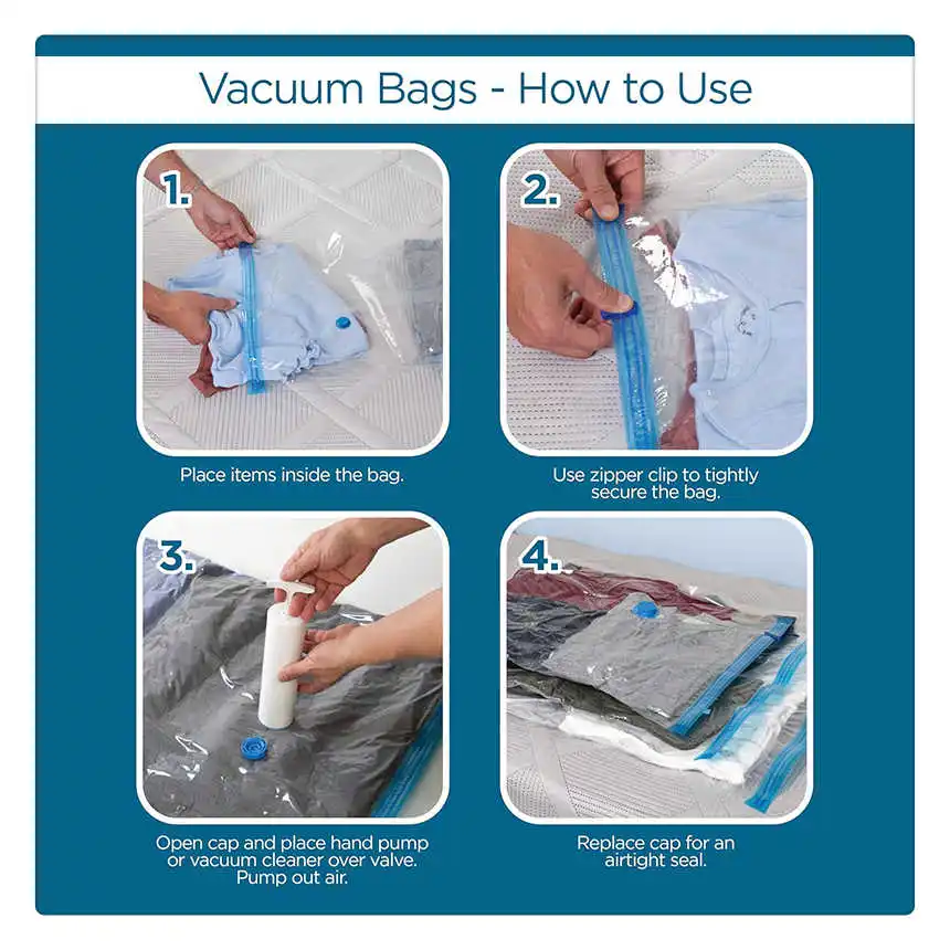 5 Pack Vacuum Compression Bags For Clothes 40x60cm 60x80cm 80x120cm Transparent Plastic Double-Zip Seal Airtight Storage Bag 5