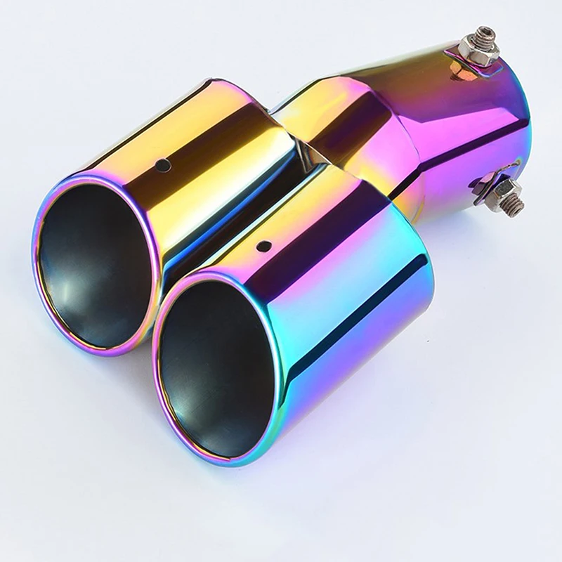 1PCS Automobile Tail Dual Outlet Exhaust Tip Stainless Steel Slant Rolled Edge Auto Muffler Modified Universal Car Rear Tail