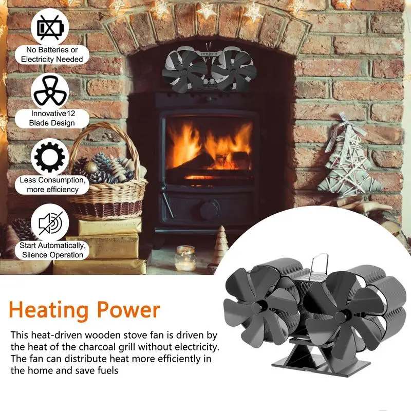 12 Leaves Stove Fans Heat Powered Stove Top Fans for Room