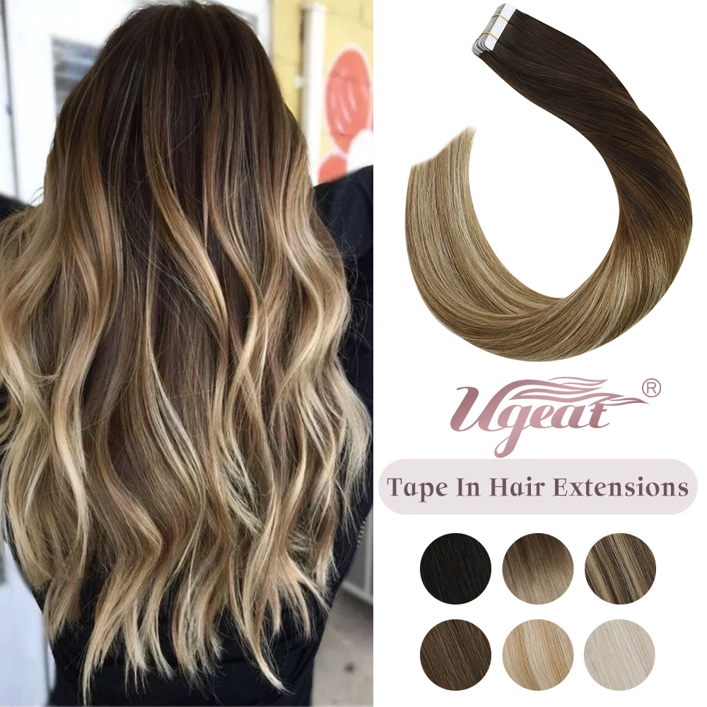 Ugeat Tape in Human Hair Extensions 12-24" Machine Remy Hair Real Ombre Blonde Color 2.5g/ Pcs 50G/20 Pcs
