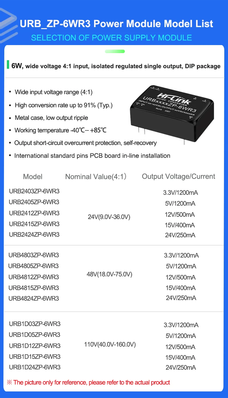 5pcs 하이링크 URB4812ZP-6WR3 6W 1500V 절연 DC-DC 모듈 18-75V 5V 12V 15V 단일 출력 고효율 스마트 홈