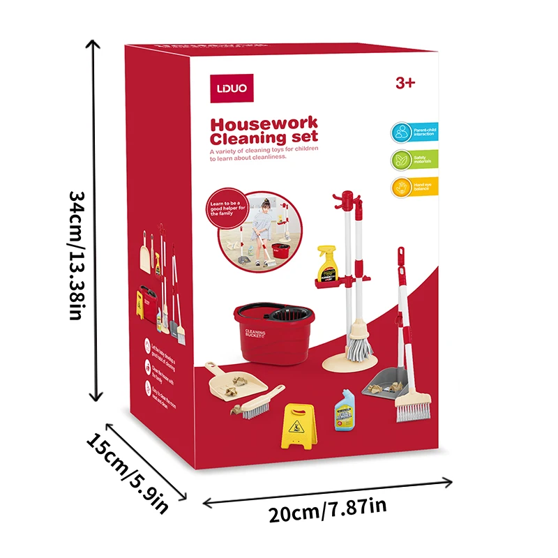 Kids Cleaning Playset &ndash; Includes Mop, Cleaning Solution, Broom, Bucket, Brush Set Dustpan, Perfect for Ages 3+