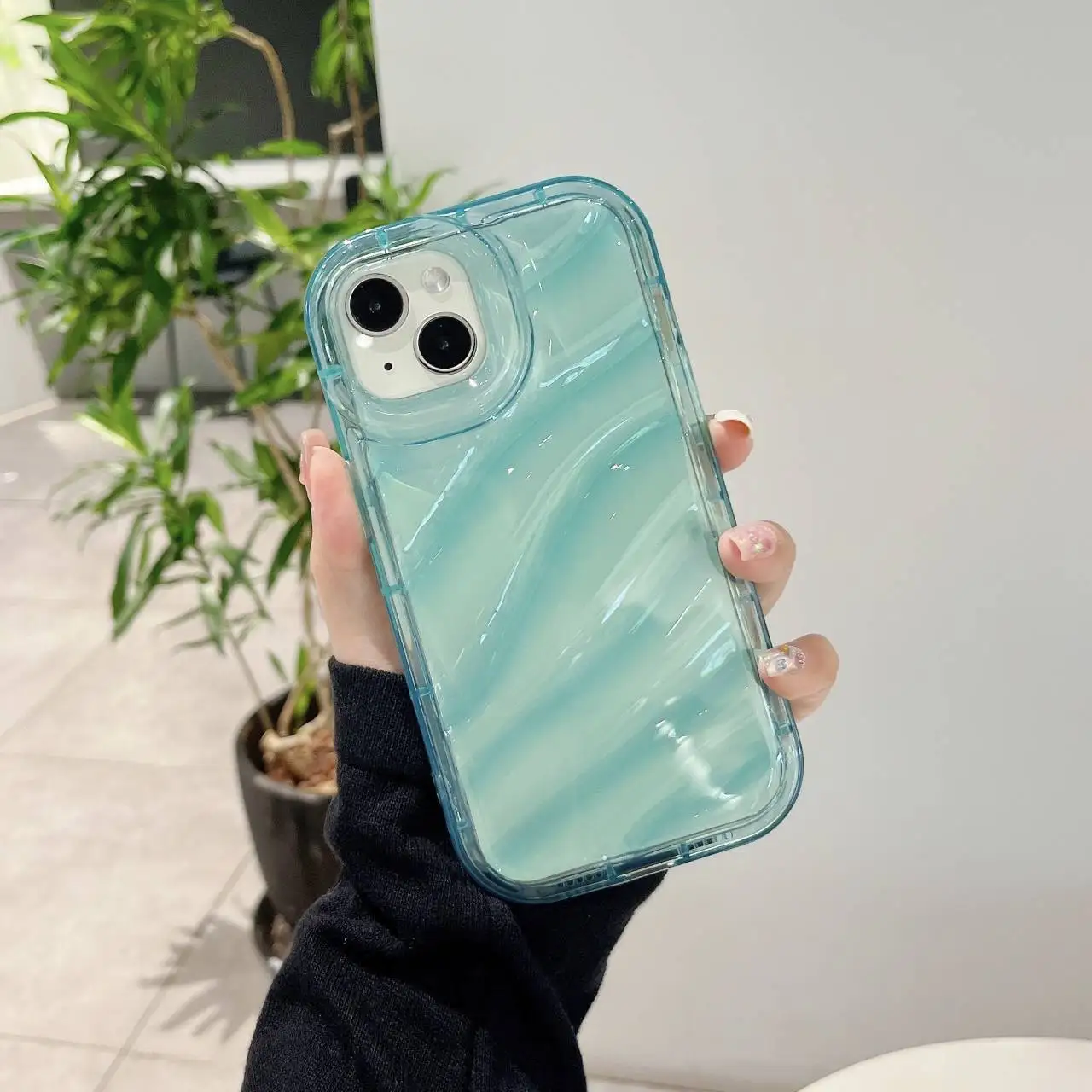 Luxury Water Wavy Pattern Phone Case For iPhone 11 12 13 14 15 Pro Max 14plus X XR XS Max 7 8 Plus Candy Color Transparent Cover