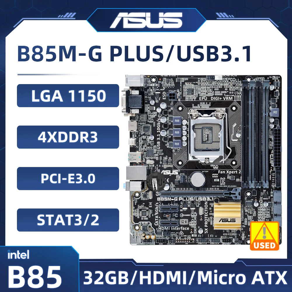 

LGA 1150 Motherboard ASUS B85M-G PLUS USB3.1 Intel B85 DDR3 32GB PCI-E 3.0 4×SATA III Micro ATX support Core i3-4150 i5-4570 cpu