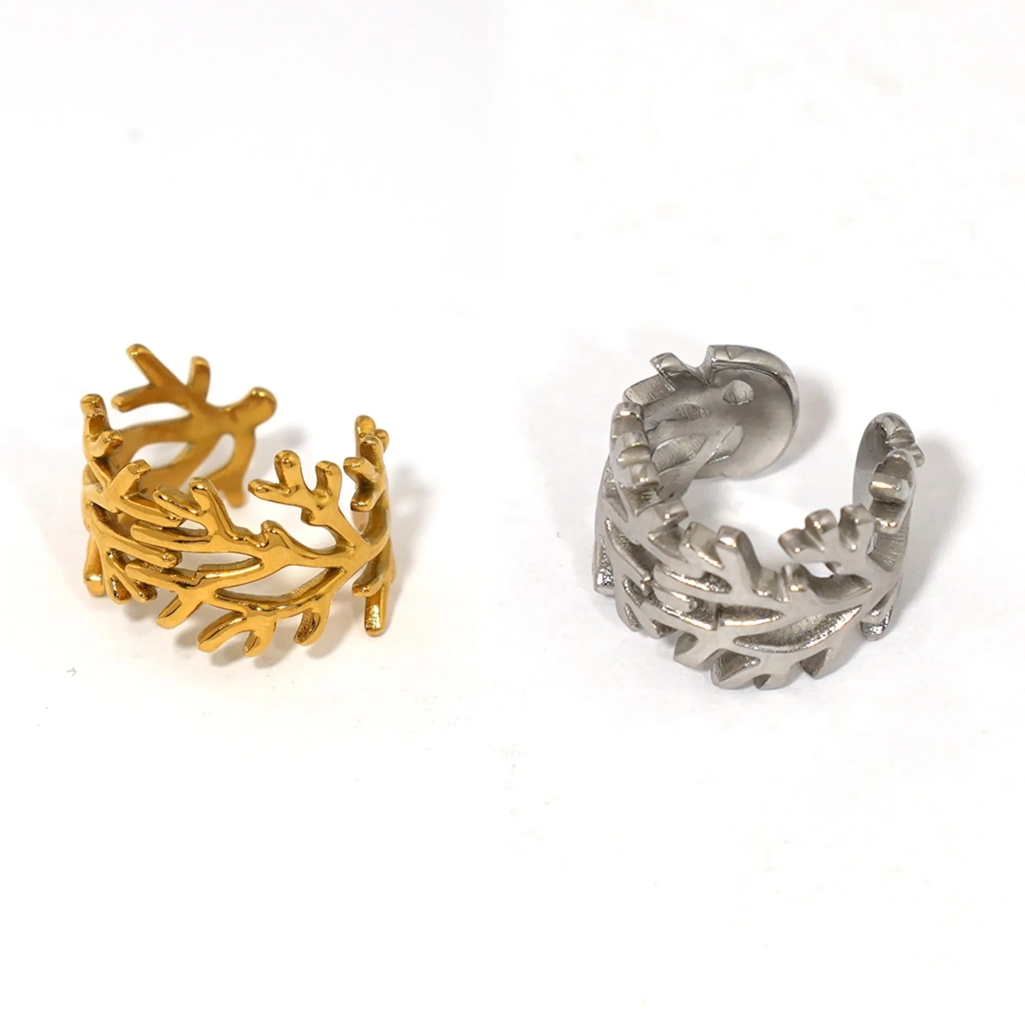 Exquisiter und Stilvoller Korallen-Design Edelstahl-Ohrclip 18K Vergoldet Wasserfester Schmuck für Dates, Alltägliches Tragen – Detail 7