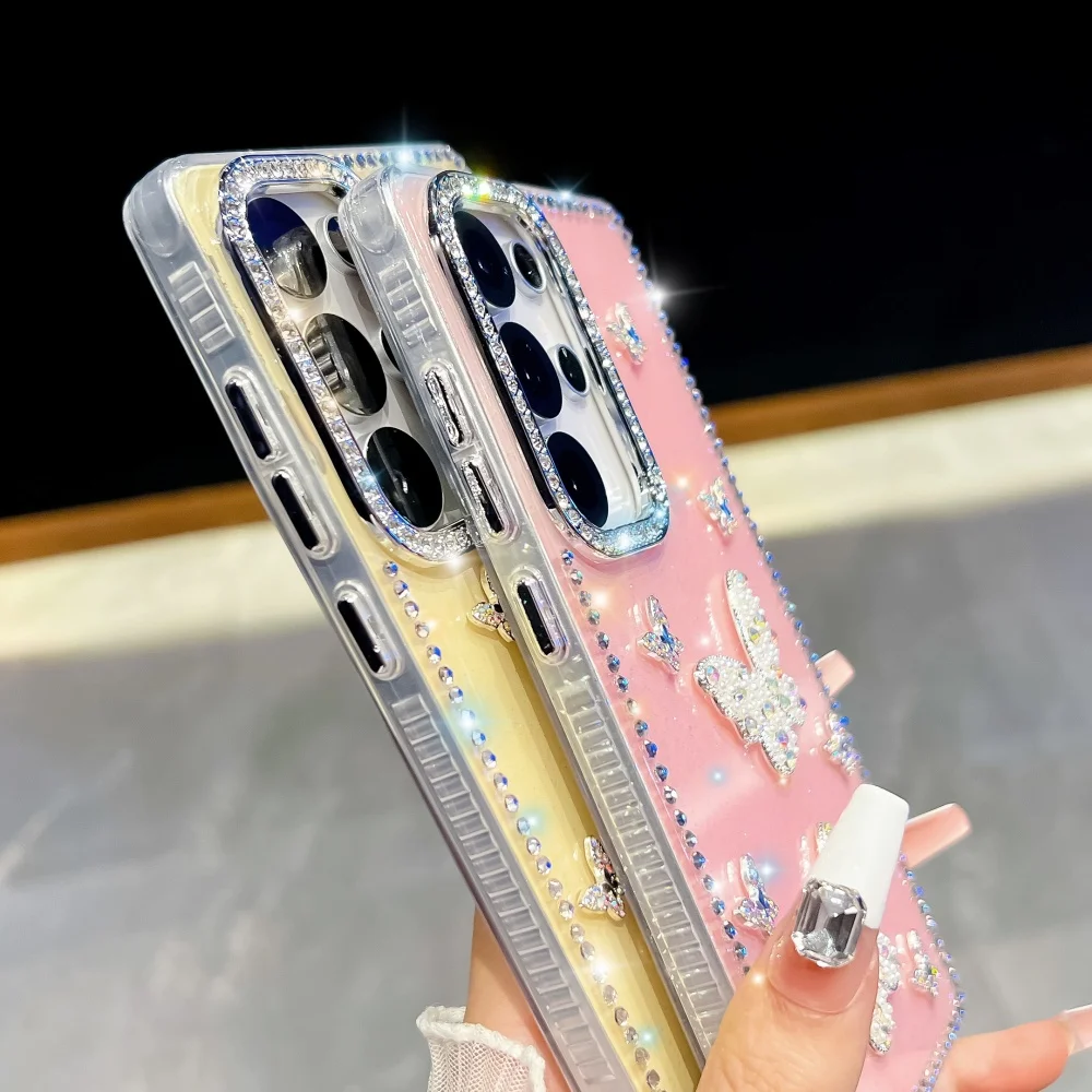 Pearl Butterfly Phone Cover with Diamond Lanyard Case