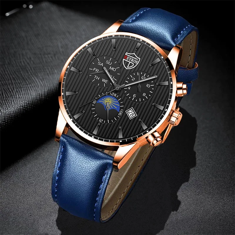 2022 Fashion Man Watches Stainless Steel Analog Luminous Quartz Wrist Watch Men Business Sports Blue Leather Clock reloj hombre