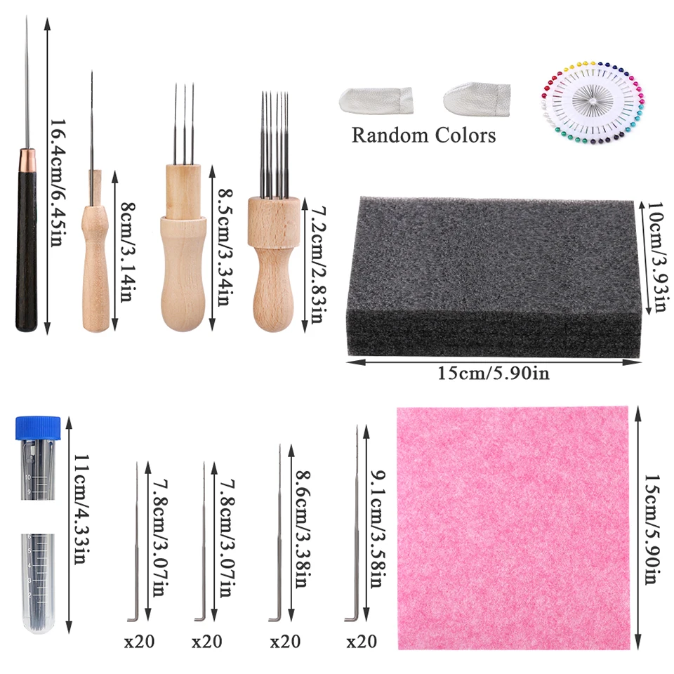 KRABALL Wool Felting Needles Kit Wood Handle Felting Needles Wool Felt DIY Craft Tool For Handmade Doll Making Tools Set