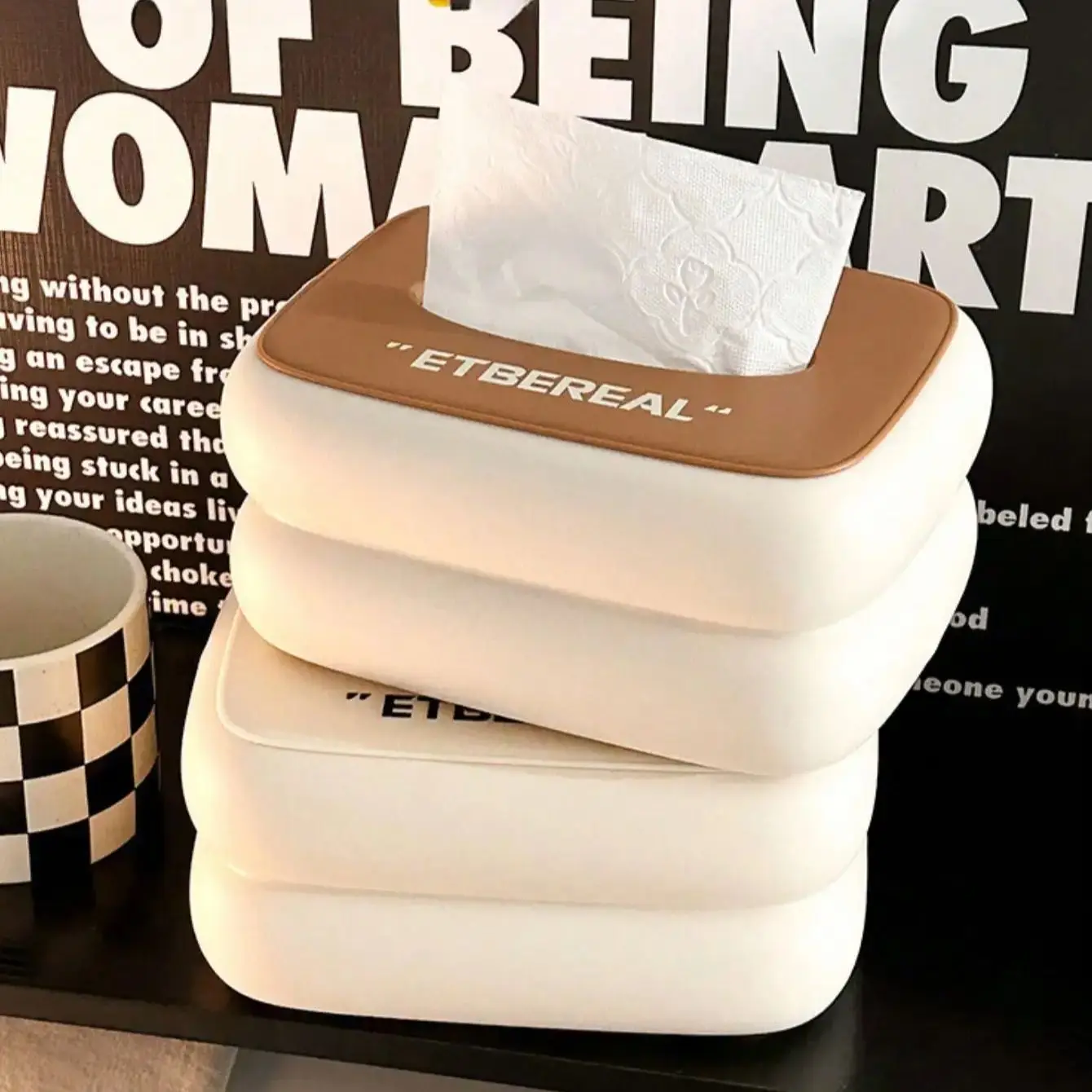 1pc simple cream style cute multifunctional spring desktop tissue paper box 4