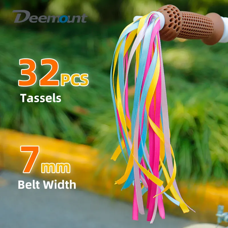 2pcs 32 Ribbons Each Side Kids Bicycle Balance Scooter Handlebar Plug Mount Streamers Boys Girls Baby Bike Decoration Tassels