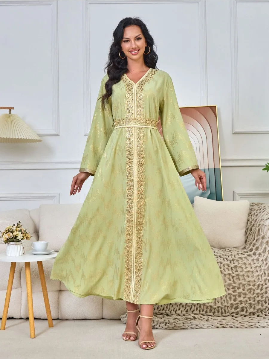 

Женское платье в мусульманском стиле Eid Dress пояс марокканский кафтан на шнуровке Vestidos Largos длинное платье Абая Robe Jalabiya 2024