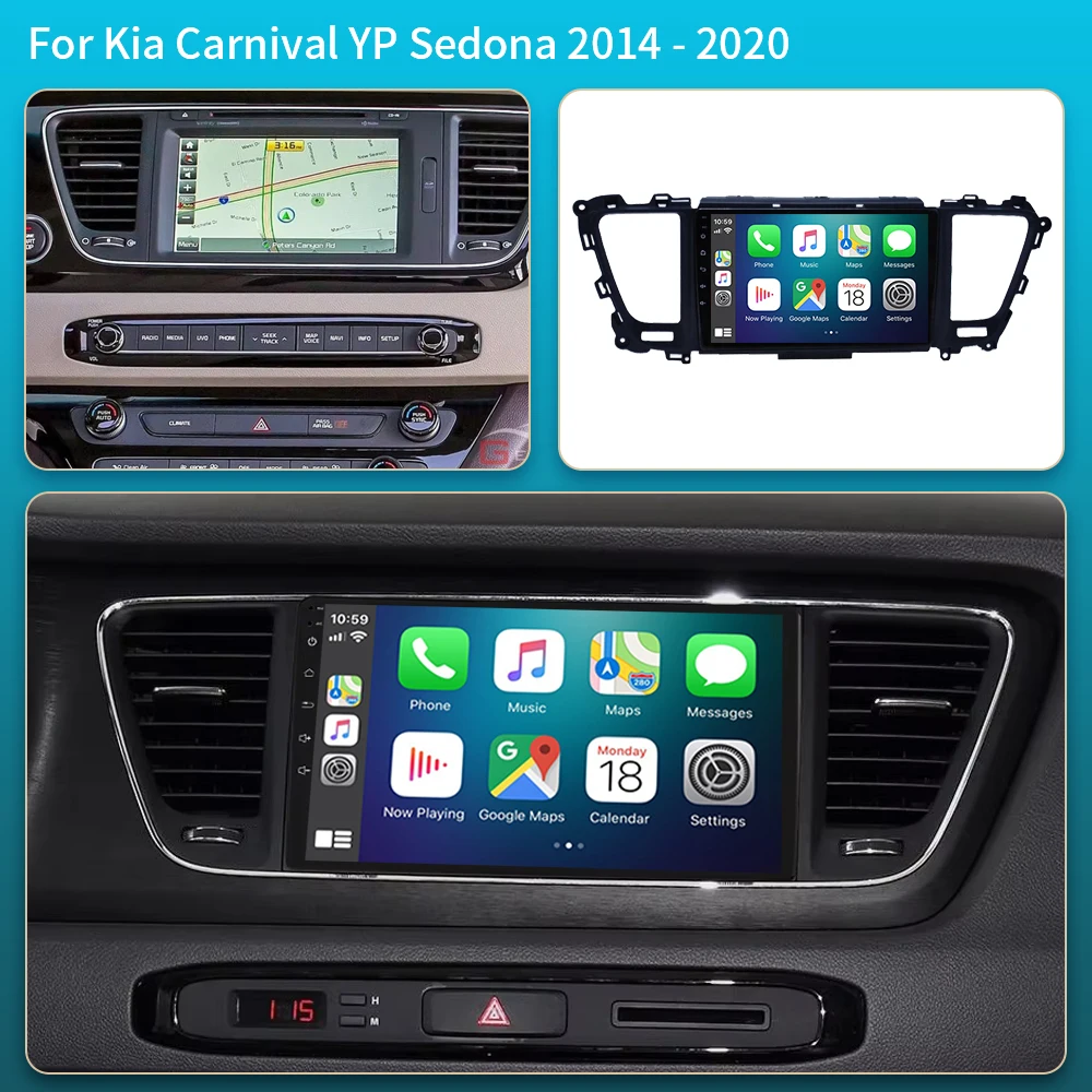 Radio de coche Android16 Carplay Auto para Kia Carnival YP Sedona 2014 2015 2017 2018 -2020 reproductor Multimedia WIFI + 5G DSP estéreo 2 Din 2