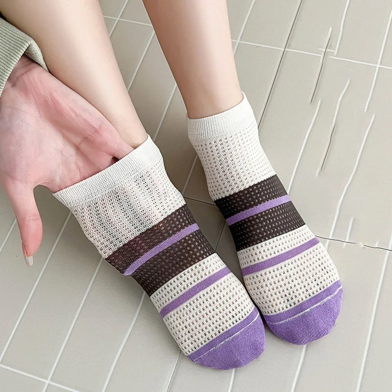 

Summer Short Socks Women'S Pure Cotton Thin mesh hollow invisible Socks Breathable Mesh Socks Sweet Purple Series Girls Socks
