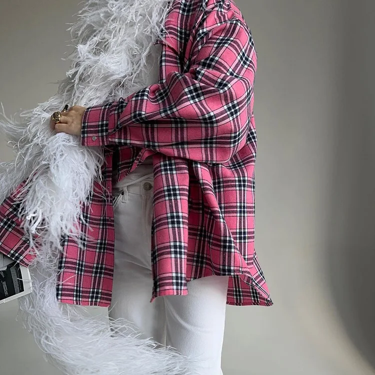 Casual Vintage For Women Shirts Outwear Lapel Fashion Loose Patchwork Streetwear Long Sleeve Striped Female Cardigan Coat