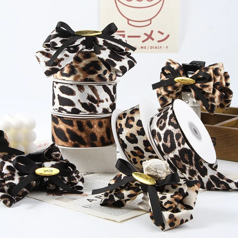 38mm 25mm Satin Silky Leopard Print Ribbon Handmade Crafts Materials Hair Bow Making Clip Gift Wrapping Clothing Accessory satin ribbons ribbon decoration ribbon supplies wrapping ribbon satin ribbon