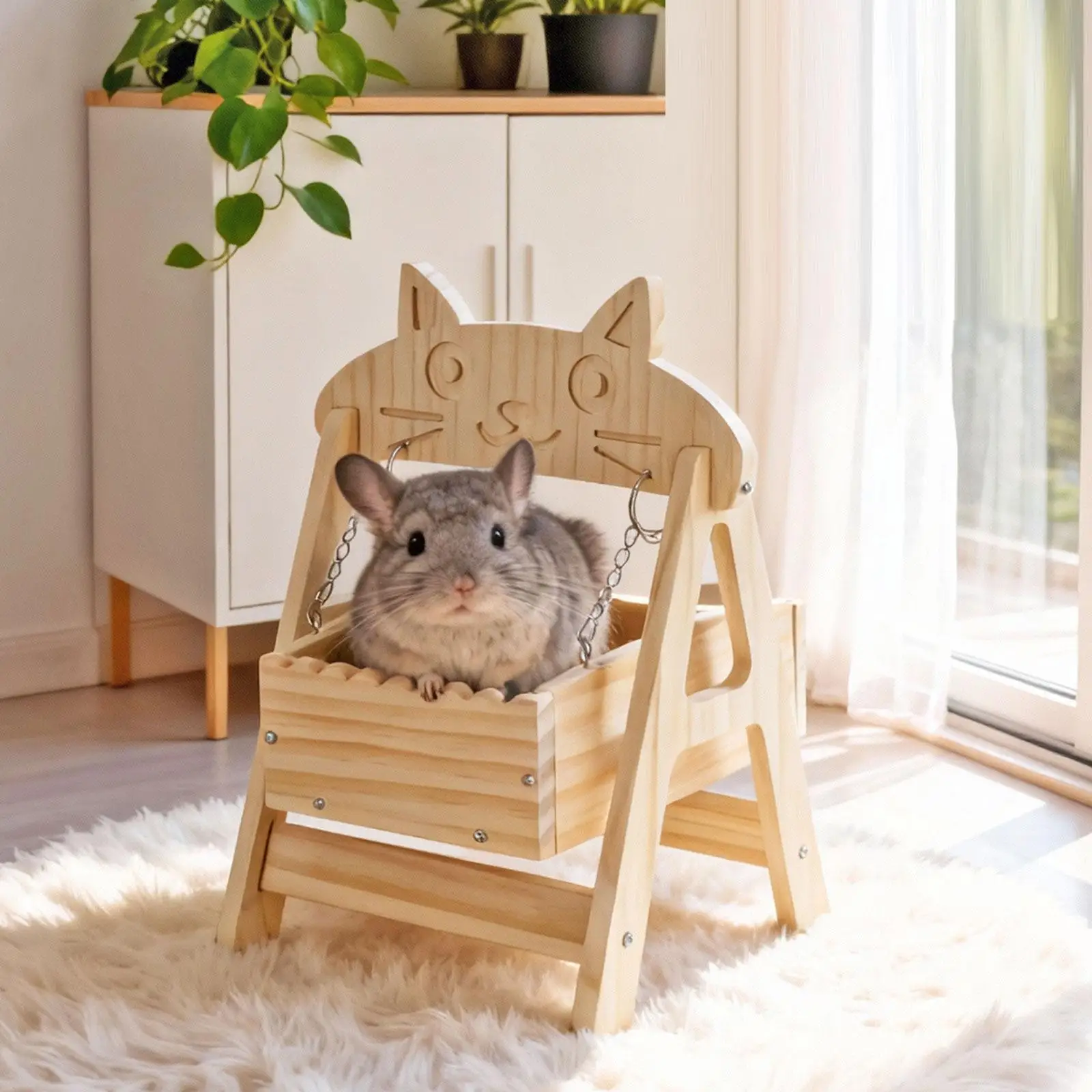 Indoor Chinchilla Swing House Hut Ledge for Hamster Cage Wooden Bed and Small Animal Platform