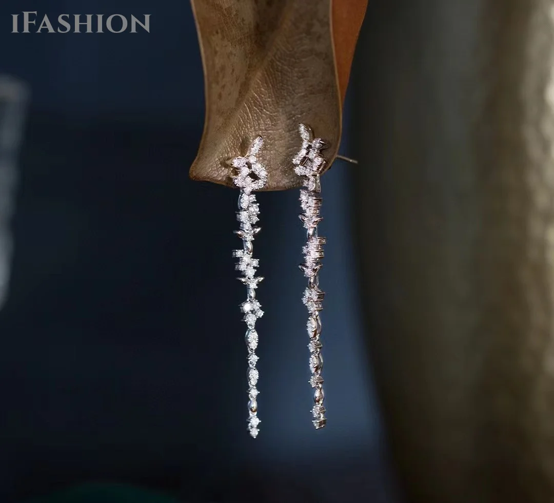 

Ifashion Real 18K Бриллиантовые серьги Свадебные украшения Трилистник