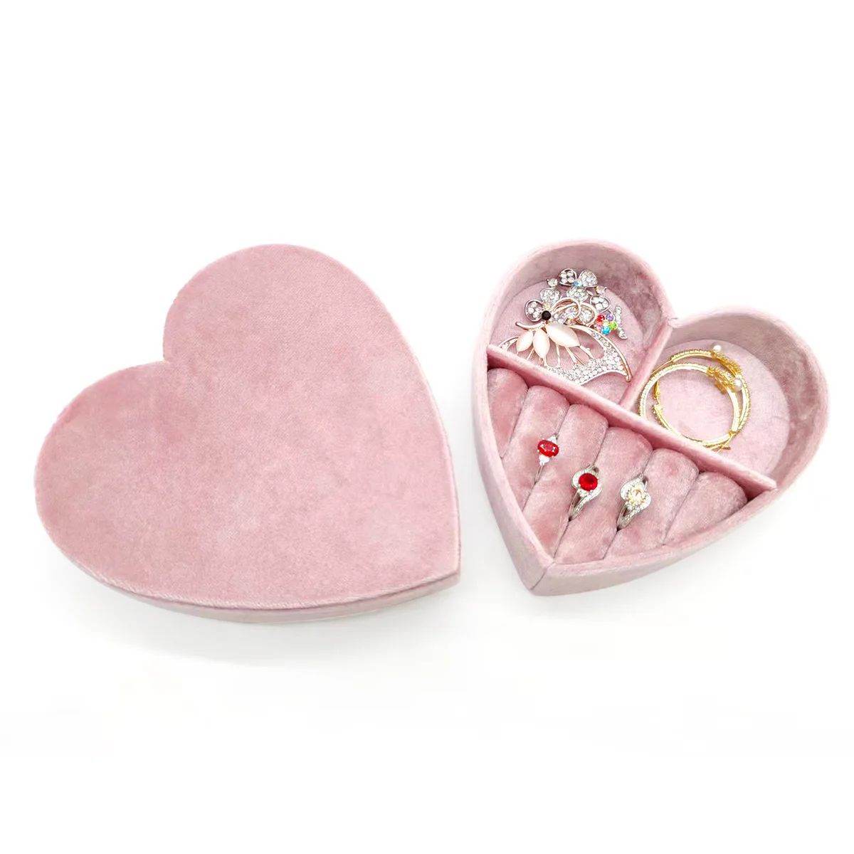 Velvet Heart Jewelry Storage Box Rings Earrings Necklace Display for Travel Portable Jewelry Organizer Box Women Girls Gift