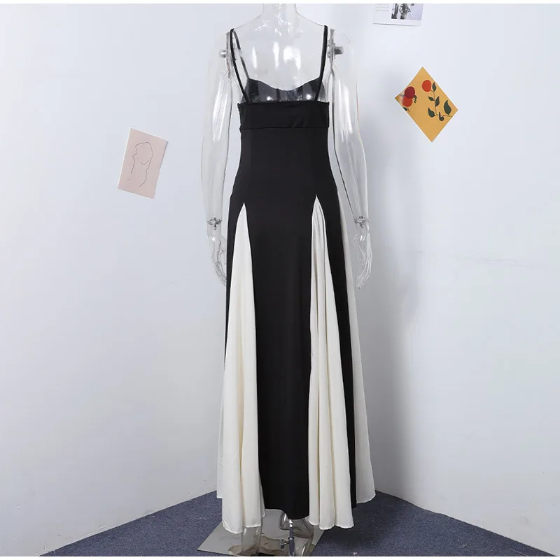 Fashion Patchwork Strap Maxi Dress Women Sexy Sleeveless Backless Female Sling Dresses Summer New Party Lady Robe