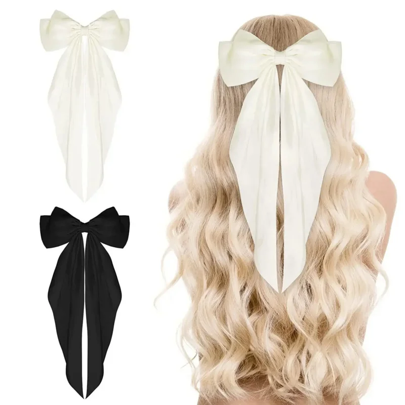 

2 pcs/set elegant bow ribbon hair clip women fashion solid bowknot satin hairpin barrettes girls ponytail clip hair accessories