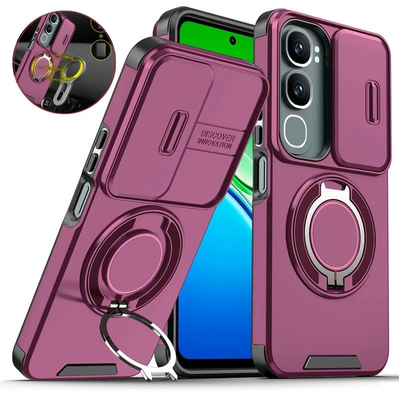 Armor Slide Lens Protect Case with Magnetic Holder Stand and Coque Cover