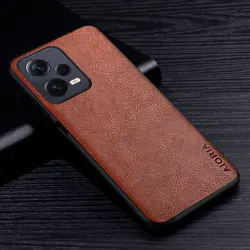 Business Style Retro Litchi Pattern Leather Phone Case for Redmi Note 12 5G (Brown)