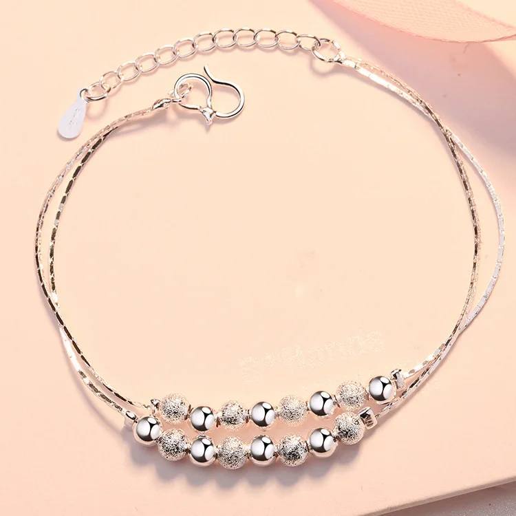

Hot Original designer 925 Sterling Silver elegant beads chain bracelets for women fashion lady jewelry wedding party gifts