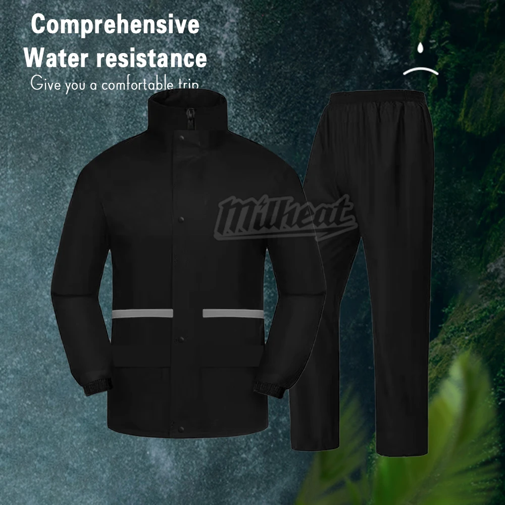Adult Black Waterproof Raincoat And Pants Set, Suitable For Outdoor Wear,Hiking,Cycling,Fishing And Othe Outdoor Activities