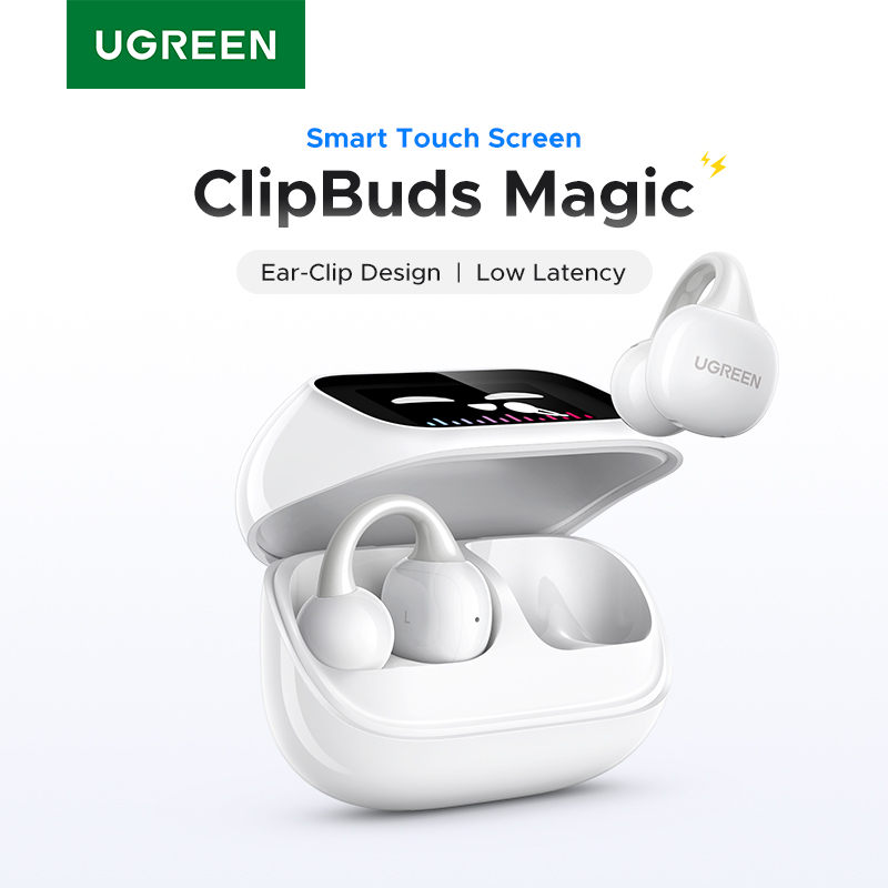 UGREEN LCD Full Color Smart Screen Wireless TWS Bluetooth Earphones Earbuds Open Clip Ear Headphones AI Call Noise Cancellation