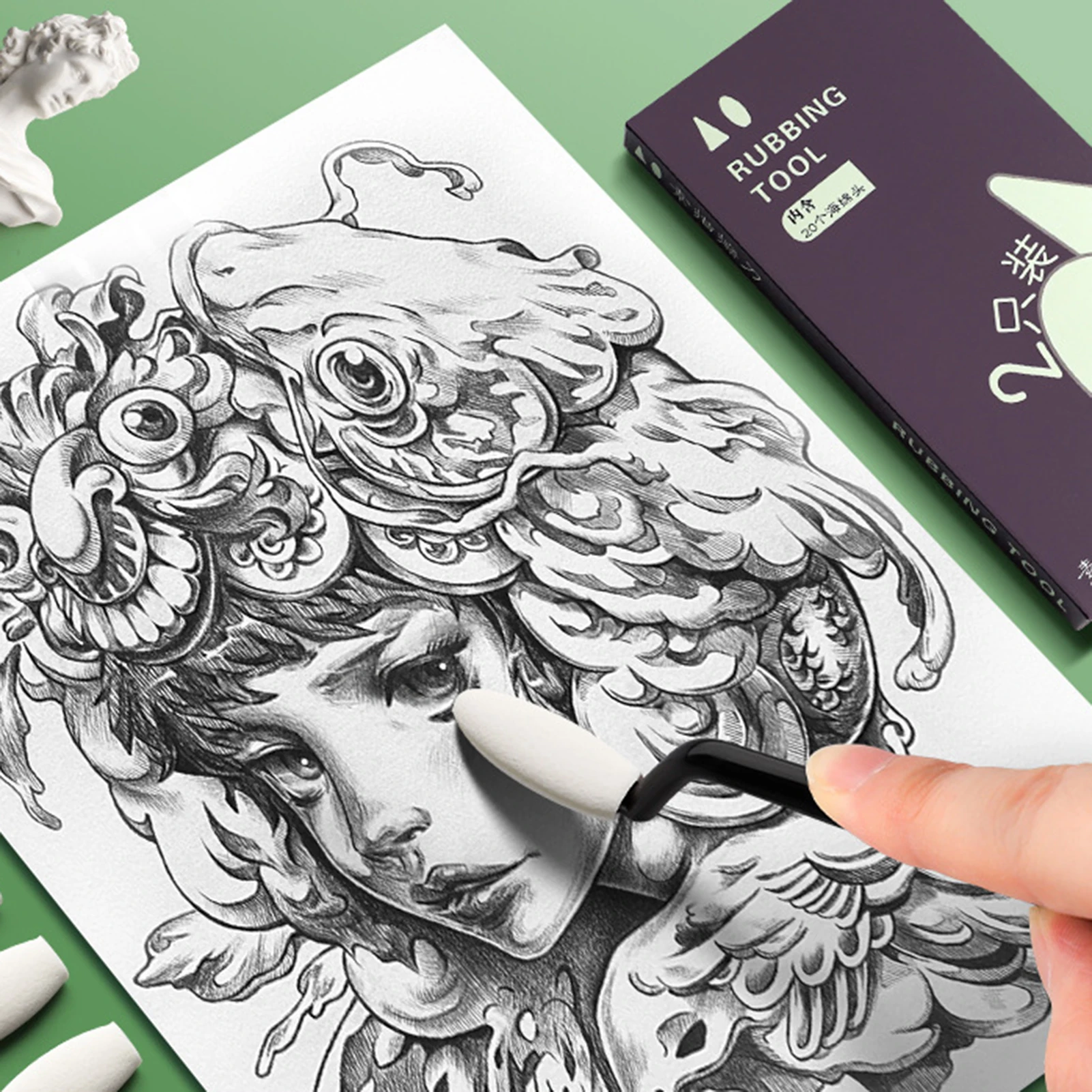 미술 학생용 스케치 도구 세트 (지우개, 스크레이퍼, 블렌딩 스텀프, 스펀지 포..