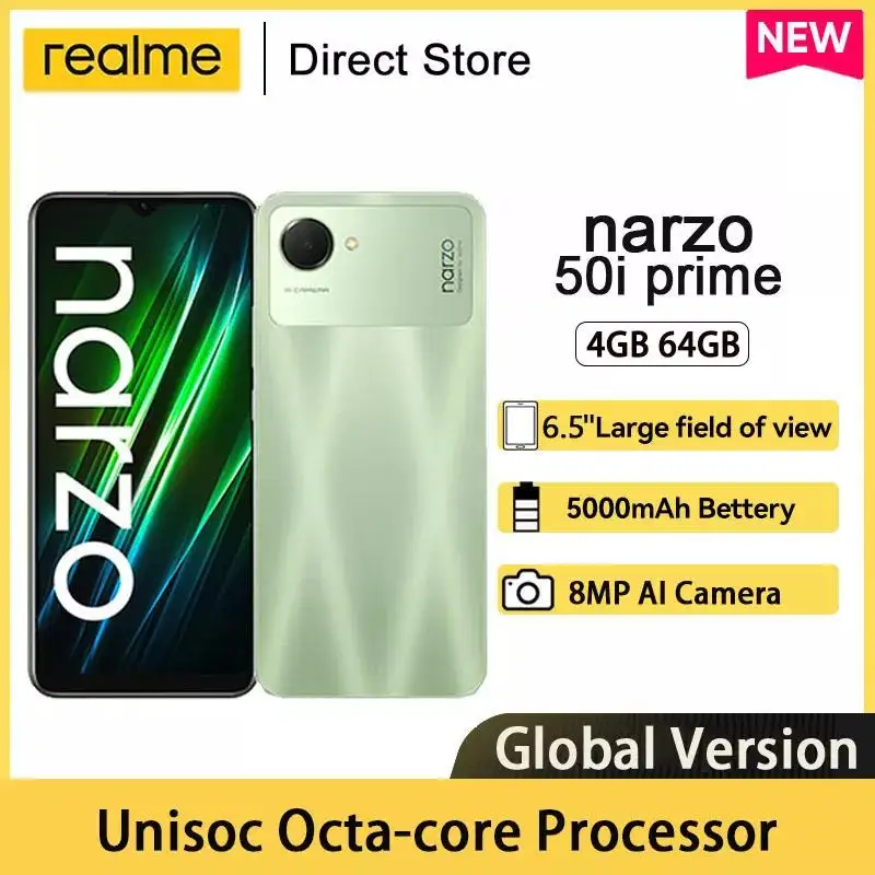 

realme Narzo 50i Prime Cellphone Powerful Octa-core Processor 6.5'' Large Display 5000mAh Larger Battery 8MP AI Camera Phone