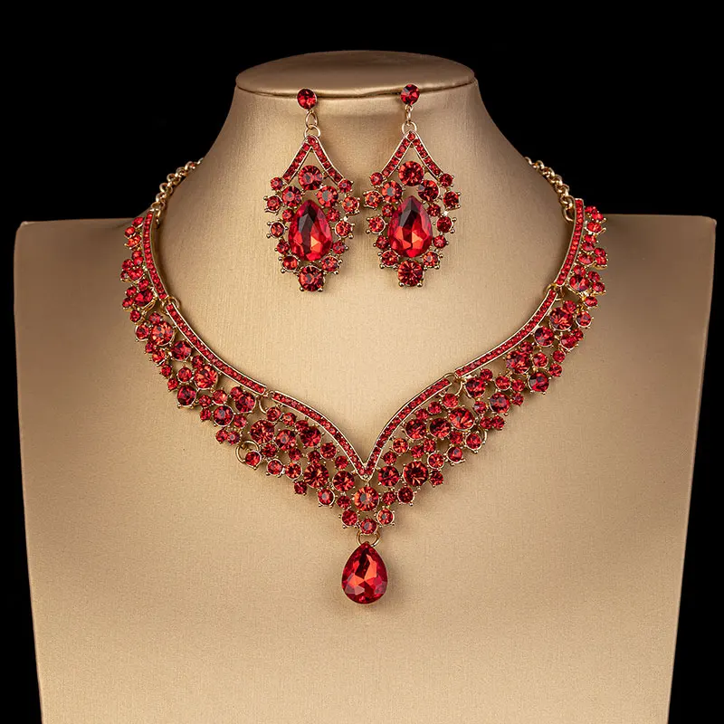 Luxury Crystal AB Color Choker Necklace Earrings Set Rhinestone Bridal Jewelry Sets For Bride Wedding Party Costume Bijoux Femme bridal jewelry sets