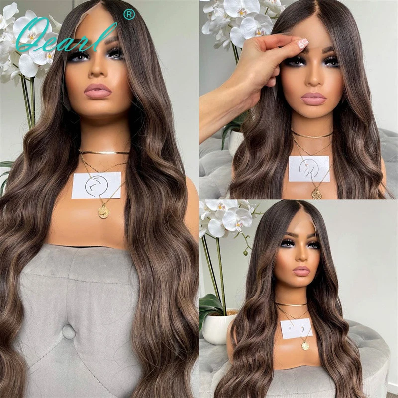 

Body Wave 360 Lace Frontal Wig Chocolate Brown with Honey Blonde Highlights Real Human Hair Full Lace Wigs 4/27/30 180% Qearl