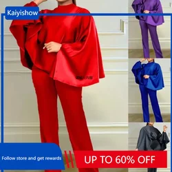 Spring Autumn Elegant 2024 Africa Long Cloak Sleeve O-neck Polyester 2 Piece Top Long Pant Matching Sets Dashiki Africa Clothing