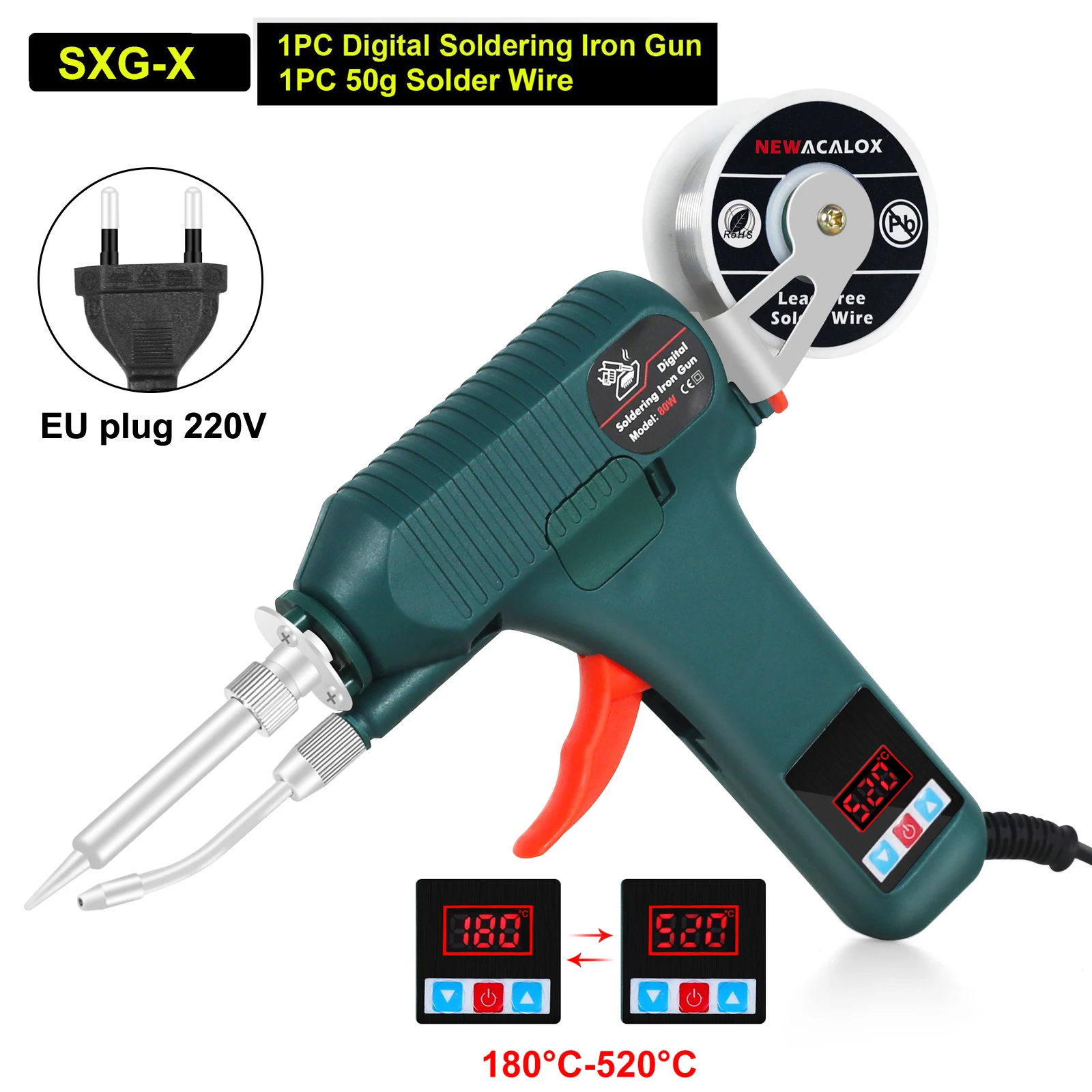 Kit Pistola Solda Digital 80W - Temperatura Ajustável 180-520°C Com Acessórios