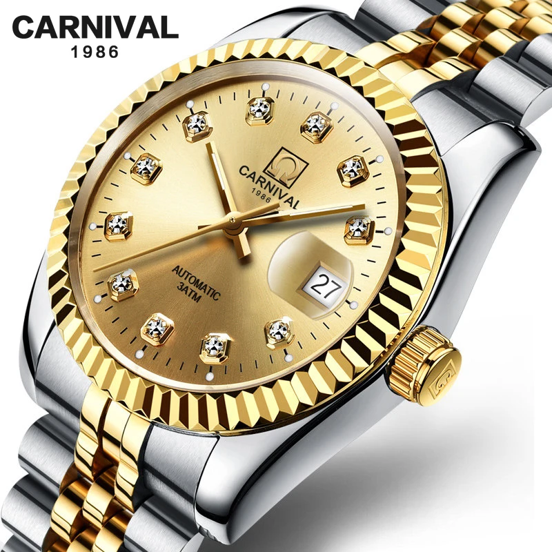 

Carnival 2024 New Fashion Diamond Mechanical Watch for Men Stainless Steel Waterproof Luminous Calendar Luxury Automatic Watches