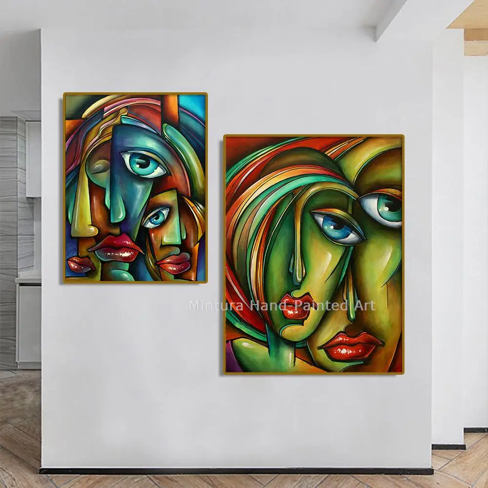 

Mintura, абстрактная Современная Масляная картина с мультяшным изображением лица ручной росписи на холсте, настенное искусство, картина для гостиной, украшение для дома