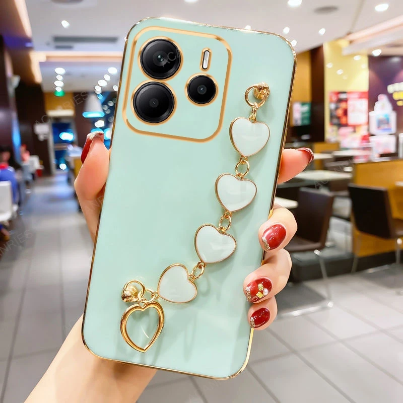 Luxury Plating Love Heart Bracelet Chain Soft Back Phone Case