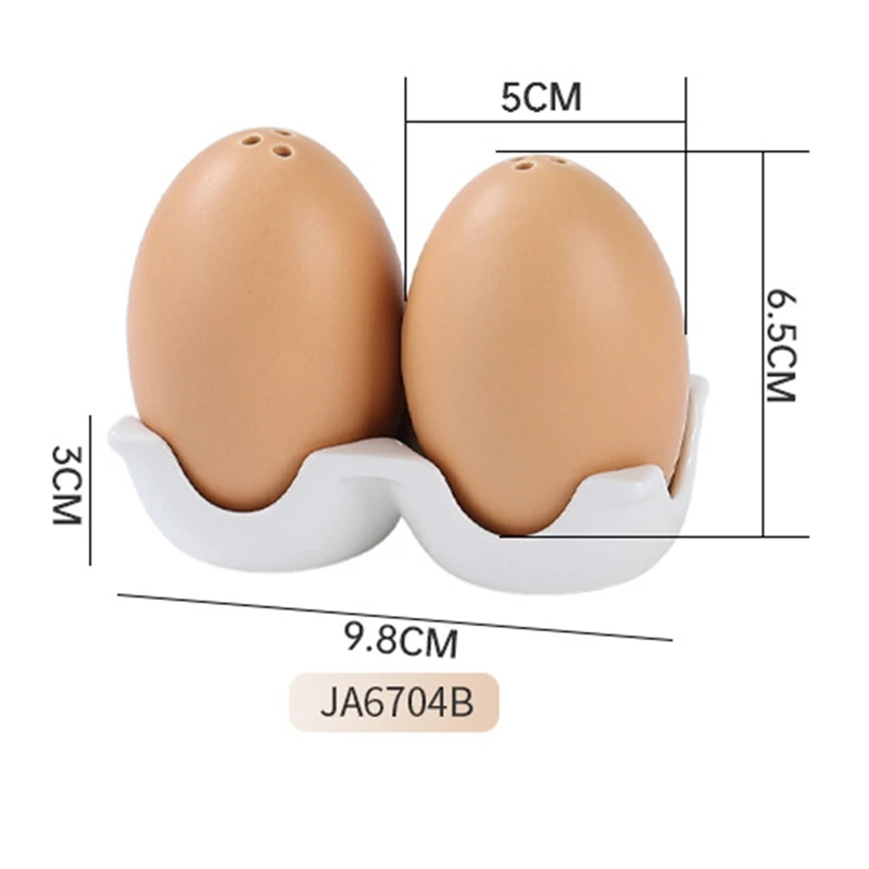 Ceramic Salt Set Pepper Shaker Set Mini Brown Egg Shaped Shakers With Carton Design Holding Stand Seasoning Jars