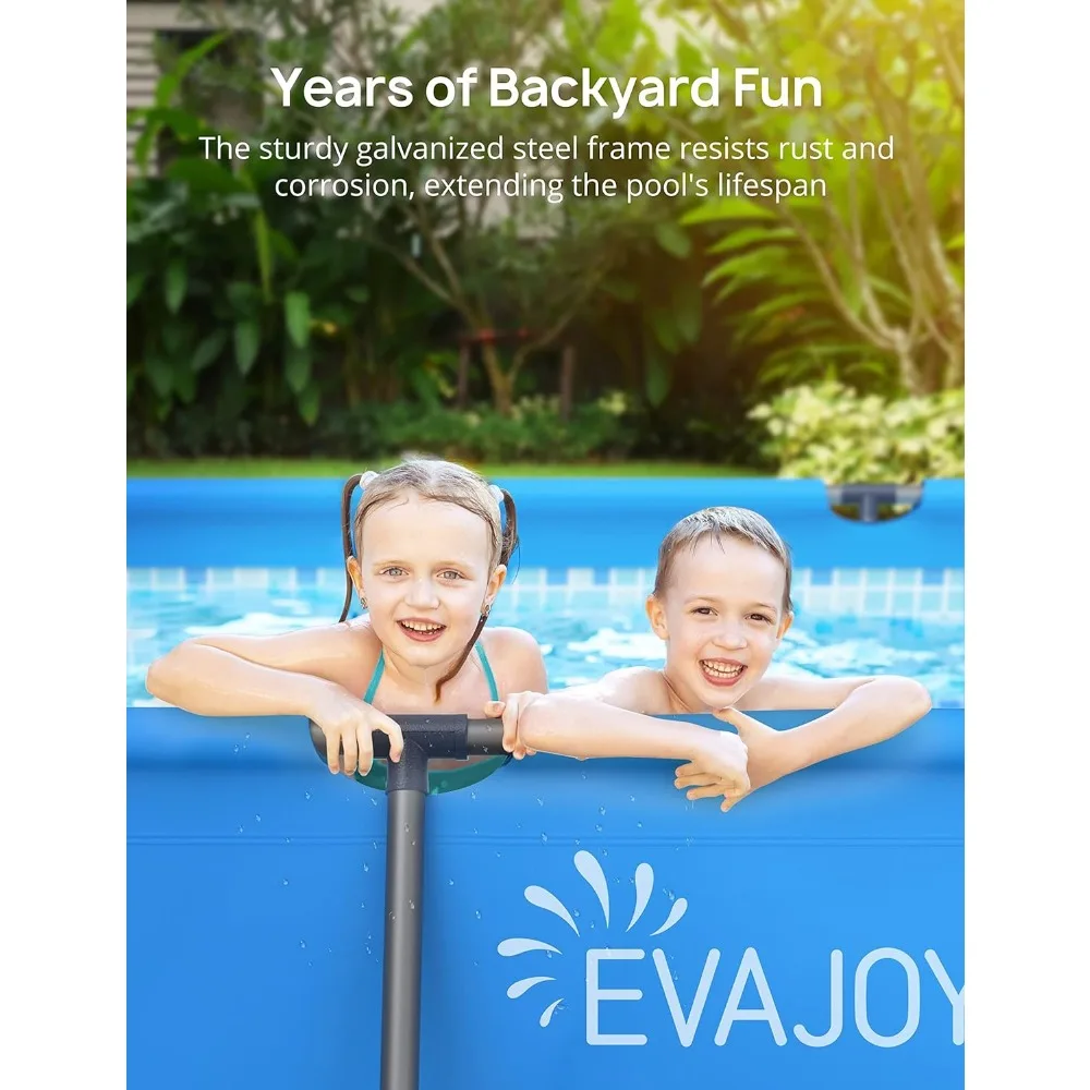 14ft x 7ft x 33in Metal Frame Swimming Pool, Outdoor Rectangular Above-Ground Pool with Steel Frame, Heavy-Duty PVC